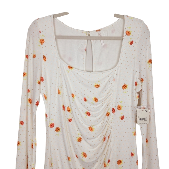 Free People Dress Celia Floral Long Sleeve Mini Ivory Combo L NWT - Picture 3 of 7